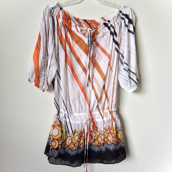 LAPIS-Silk Off the Shoulder Drop Tie Waist Top - Picture 1 of 12